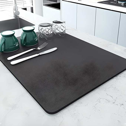New Dish Drying mat for Kitchen Utensil Dish Drying Mat | Quick Dry Water Absorbent mat | Placemat for Dish Drying with Non-Slip Rubber Backed | Super Draining Mat for Kitchen (Black, 30X40)